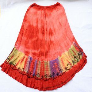 womens Urban Nomad Skirt one size Hippie Gypsy Boho orange embroidered maxi skir